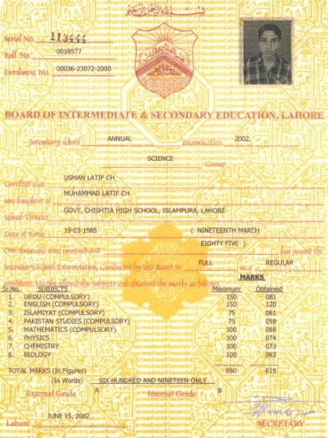 1 Certificate Matric