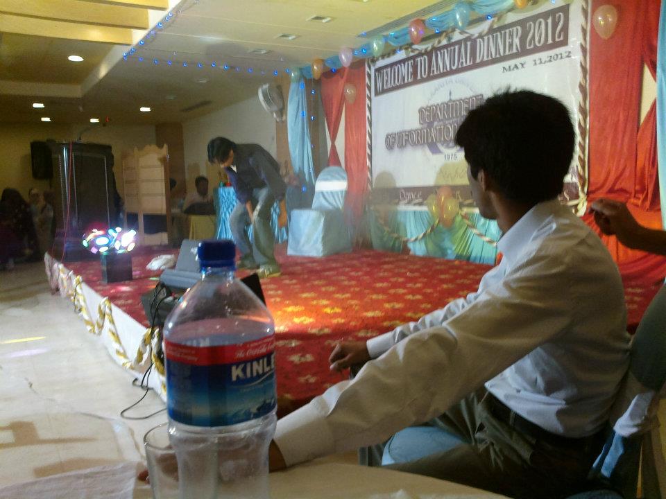 Somone on bending on stage