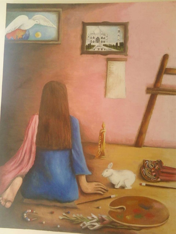 Girl back, and Some paintings inside the painting